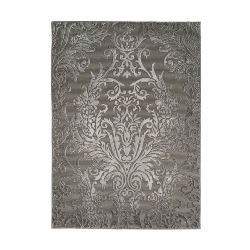 Avery Damask Modern Textured Rugs in Grey
