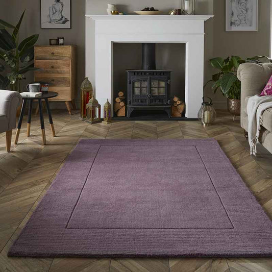 Esme Mayfair Plain Carved Wool Rugs in Mauve Purple