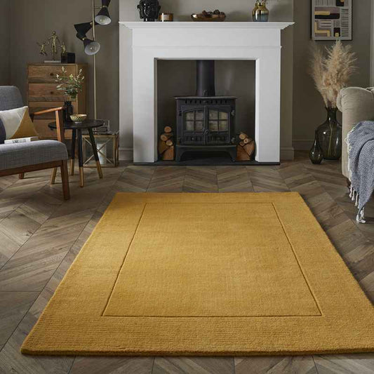 Esme Mayfair Plain Carved Wool Rugs in Ochre Yellow