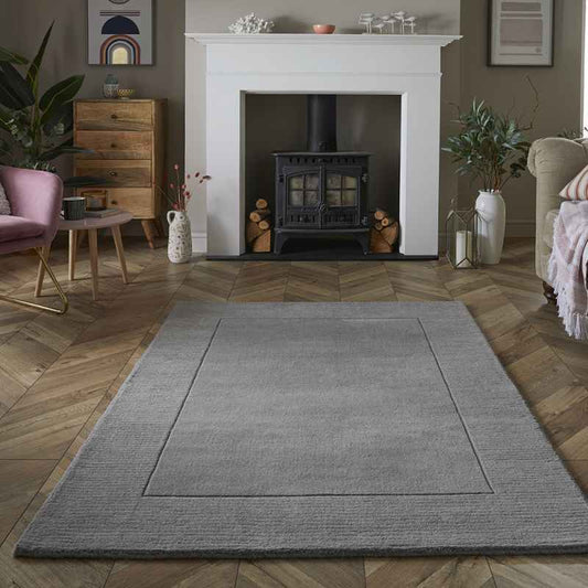 Esme Mayfair Plain Carved Wool Rugs in Silver Grey