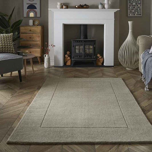 Esme Mayfair Plain Carved Wool Rugs in Stone Beige