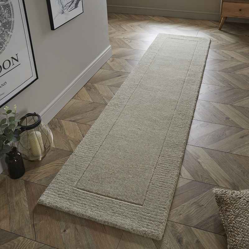 Esme Mayfair Carved Wool Runner Rugs in Stone Beige