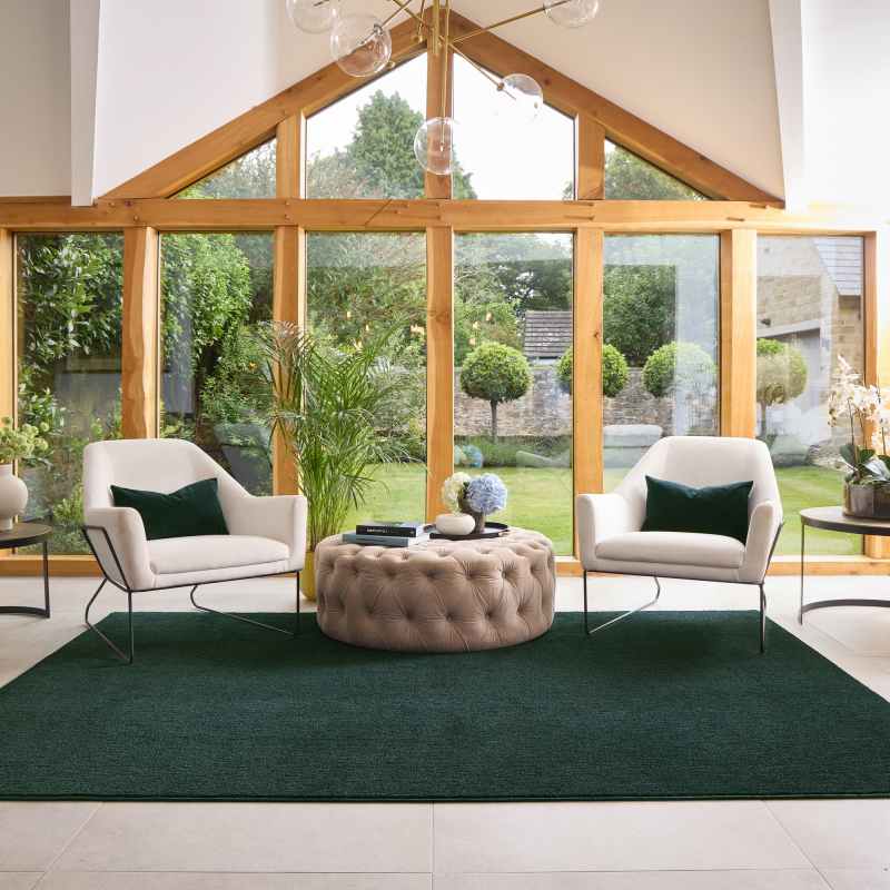 Hug Rug Sense Plain Modern Washable Luxury Rug in Forest Green