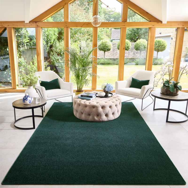 Hug Rug Sense Plain Modern Washable Luxury Rug in Forest Green