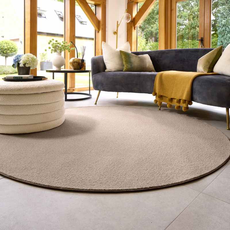 Hug Rug Sense Plain Modern Washable Luxury Circle Rug in Beige