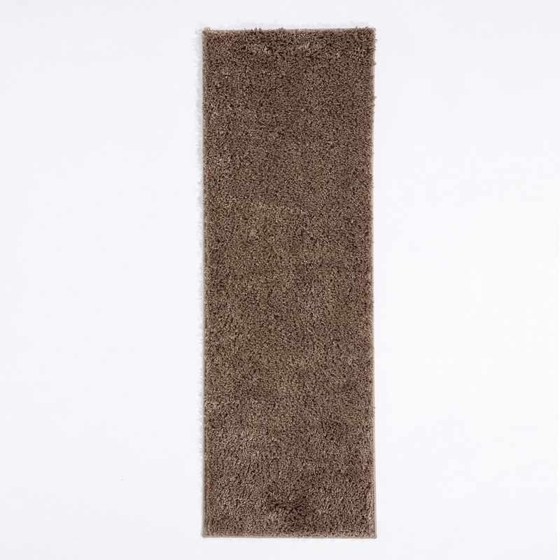 Larissa Washable Plain Shaggy Runner Rug in Chocolate Brown