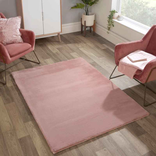 Luxe Faux Fur Modern Plain Rug in Blush Pink