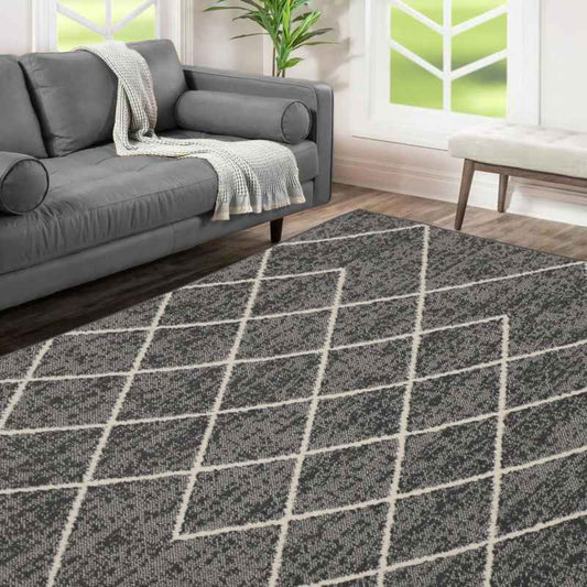 Maestro Berber Leaf Boho Modern Rugs in Grey