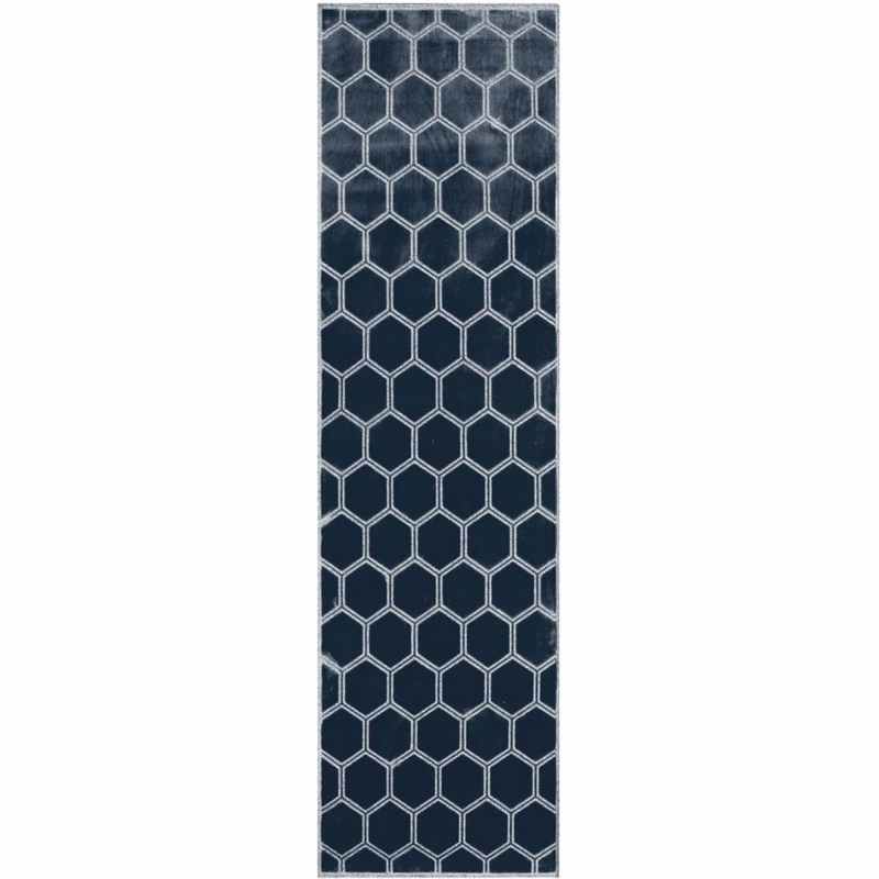 Manipur Geometric Runner Rug in Delft Blue By Designers Guild