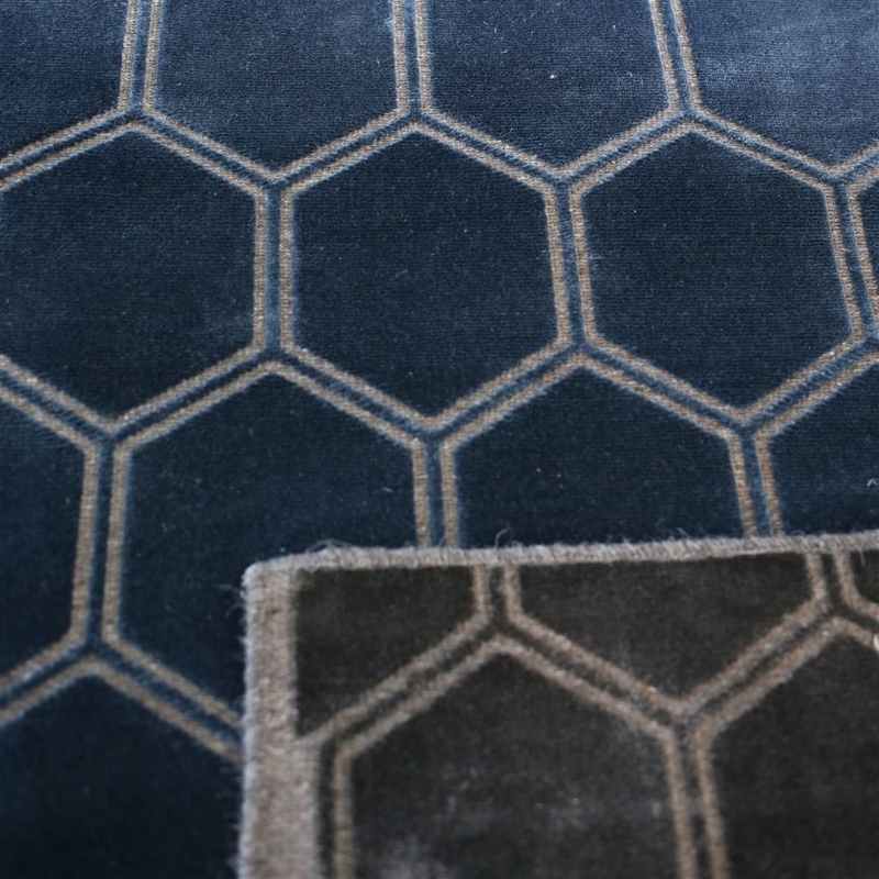 Manipur Geometric Runner Rug in Delft Blue By Designers Guild