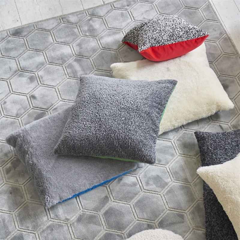 Manipur Geometric Runner Rug in Silver Grey By Designers Guild