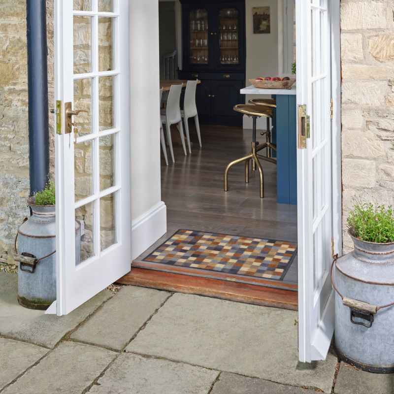 Neutral Squares Washable Doormats in Multi