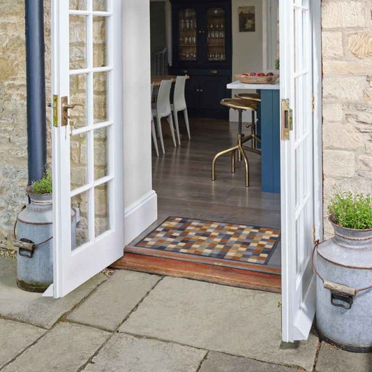 Neutral Squares Washable Doormats in Multi