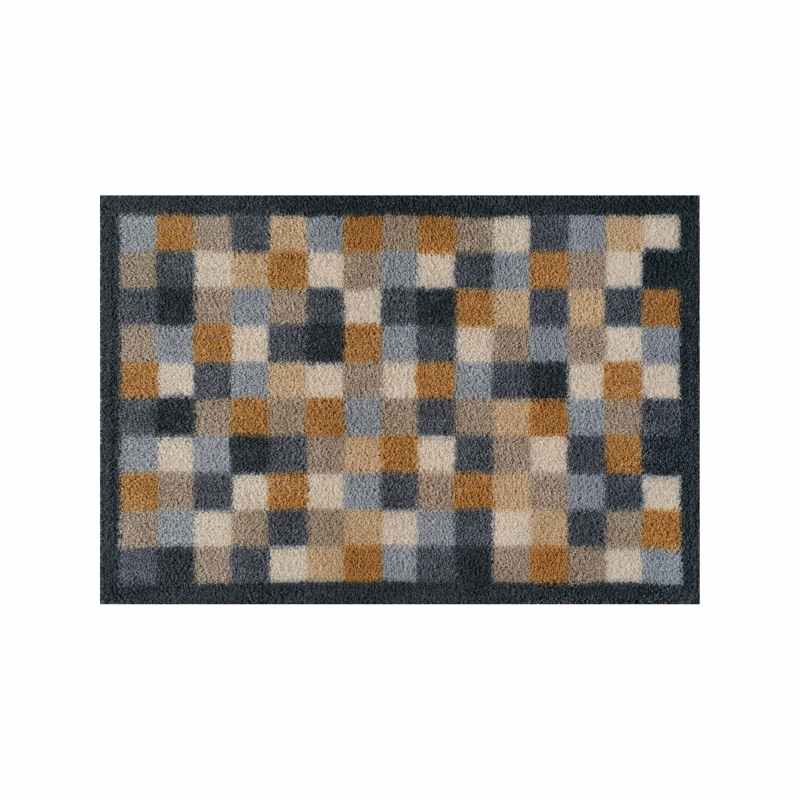 Neutral Squares Washable Doormats in Multi