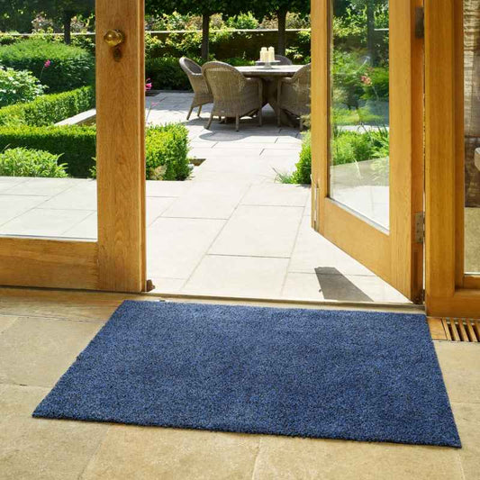 Multi Grip Washable Plain Doormat in Blue