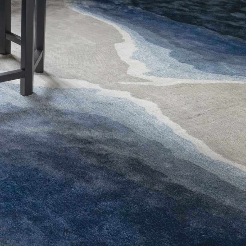 Onda Waves Wool Rug By William Yeoward in Indigo Blue