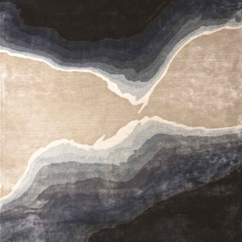 Onda Waves Wool Rug By William Yeoward in Indigo Blue