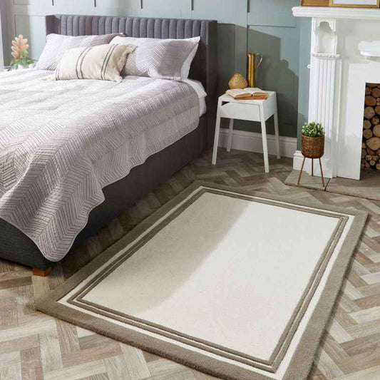 Origins Piper Plain Border Wool Rugs in Taupe Brown