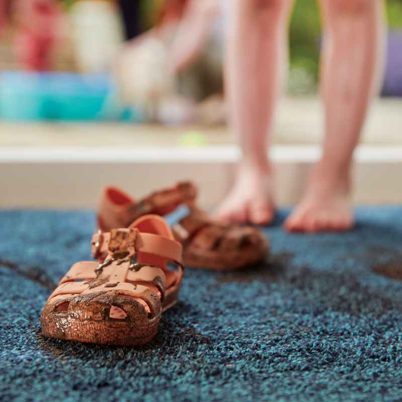 Plain Fleck Washable Hug Rug Doormat in Indigo Blue