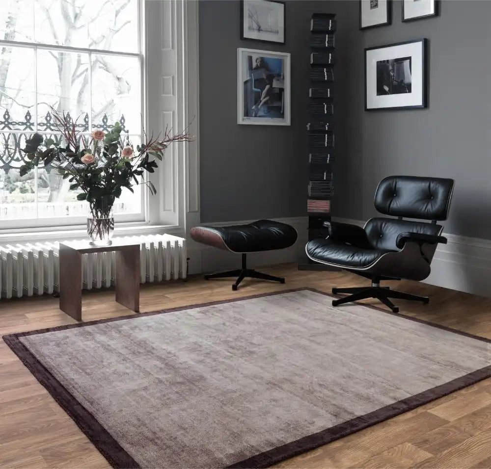 Asiatic blade border charcoal moleskin 09 Brown, Grey Living Room  Rug.