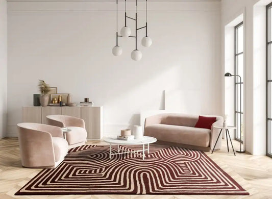 Asiatic reef rf 29 curve plum Purple, Cream Living Room Wool Rug.