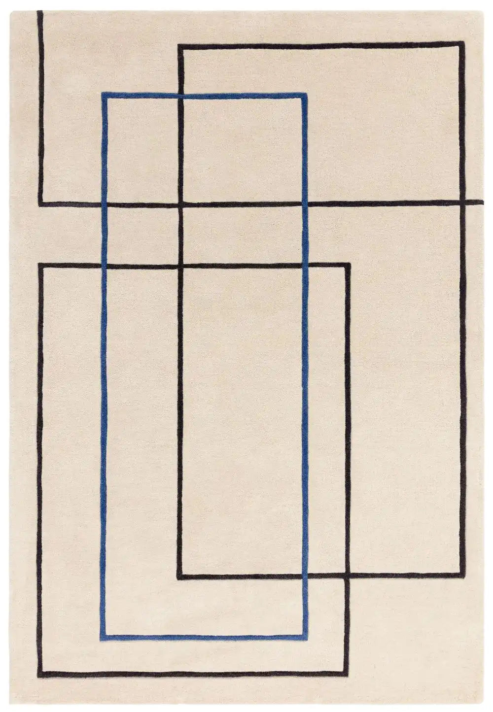 Asiatic reef rf19 outline blue Multicoloured, Cream Living Room Wool Rug.