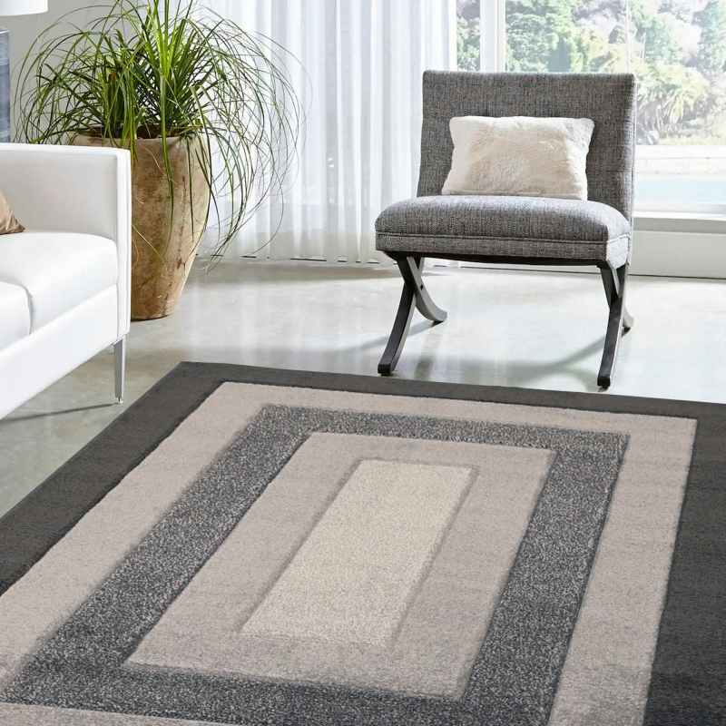 Sara Border Modern Geometric Carved Rugs in Grey