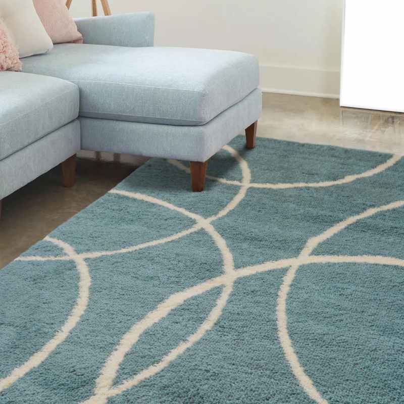 Snug Bubbles Shaggy Geometric Rugs in Blue