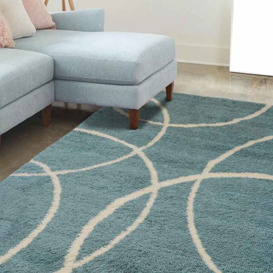 Snug Bubbles Shaggy Geometric Rugs in Blue