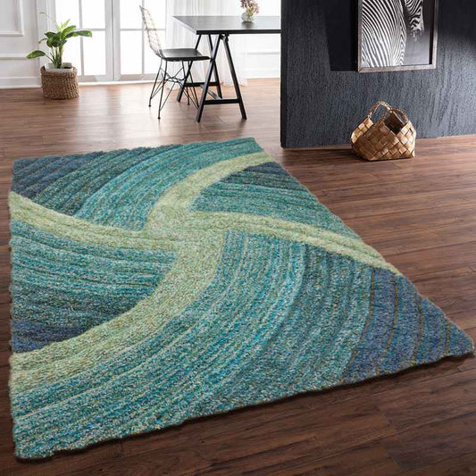 Stella 3D Shaggy Abstract Modern Rugs in Blue