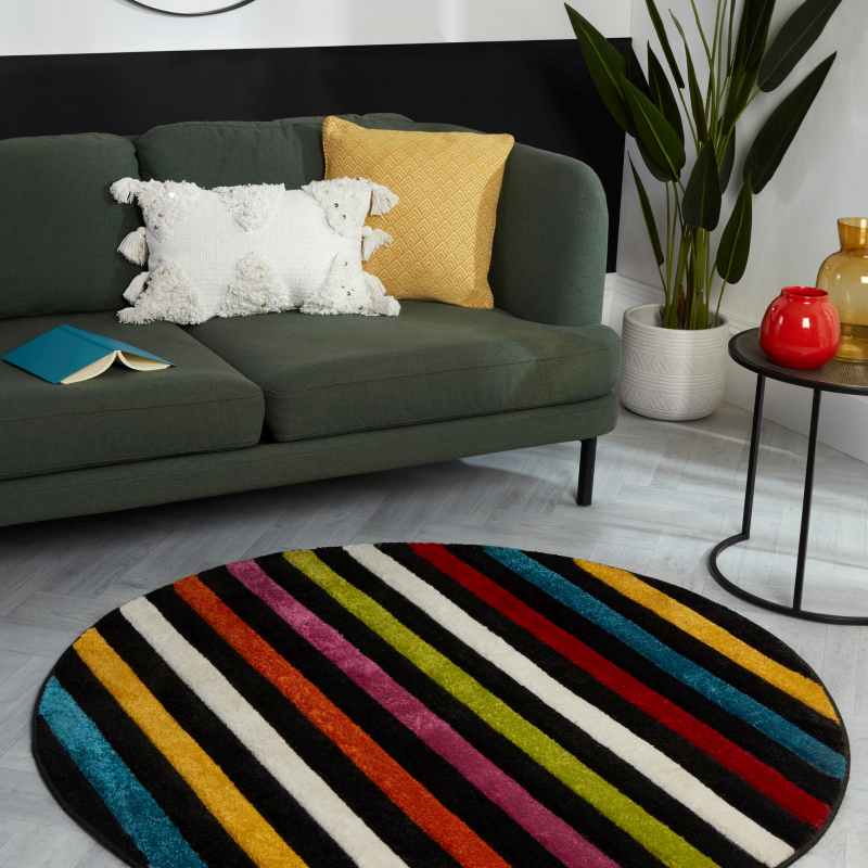 Spectra Stilo Carved Striped Modern Circle Rugs in Multi