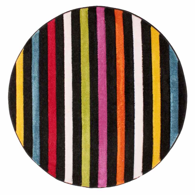 Spectra Stilo Carved Striped Modern Circle Rugs in Multi