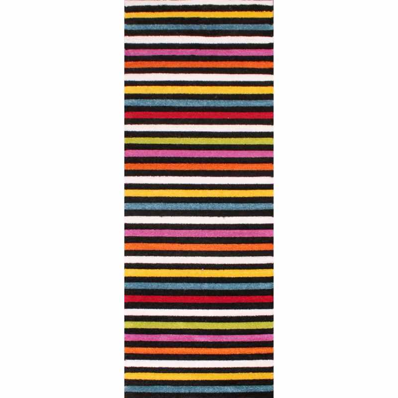 Spectra Stilo Carved Striped Modern Runner Rugs in Multi