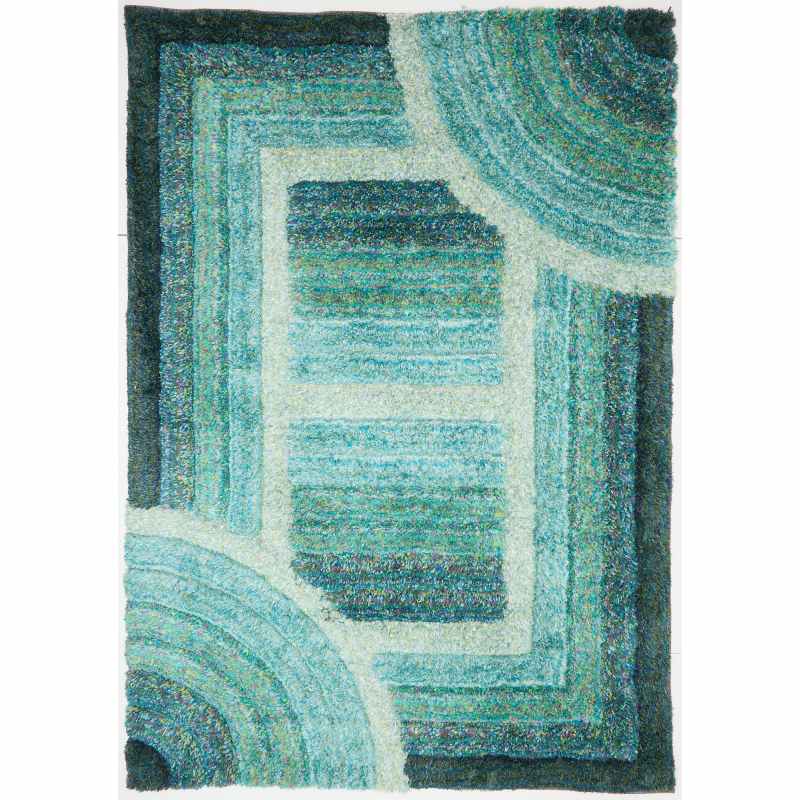 Trellis 3D Shaggy Geometric Modern Rugs in Blue