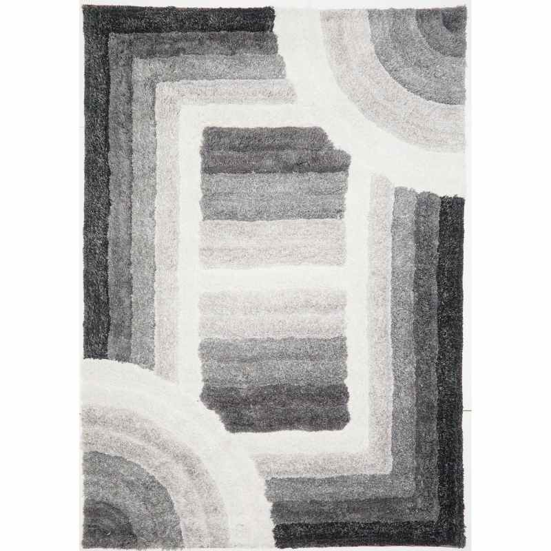 Trellis 3D Shaggy Geometric Modern Rugs in Grey Cream