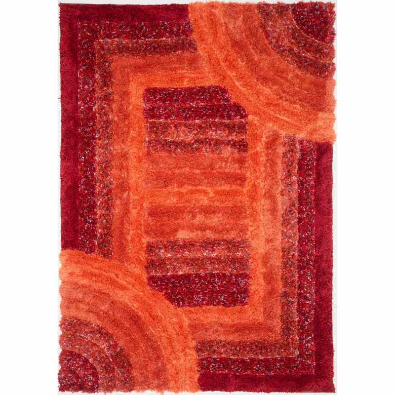 Trellis 3D Shaggy Geometric Modern Rugs in Red Orange
