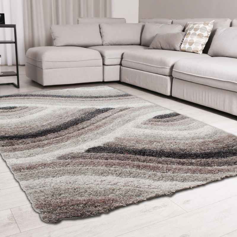 Wave 3D Shaggy Abstract Modern Rugs in Grey