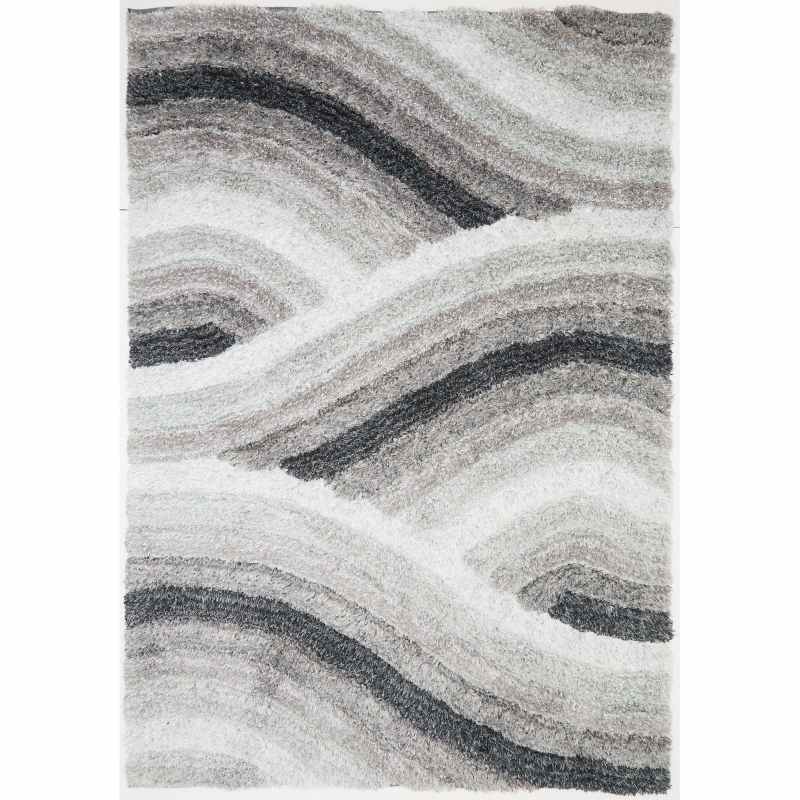 Wave 3D Shaggy Abstract Modern Rugs in Grey