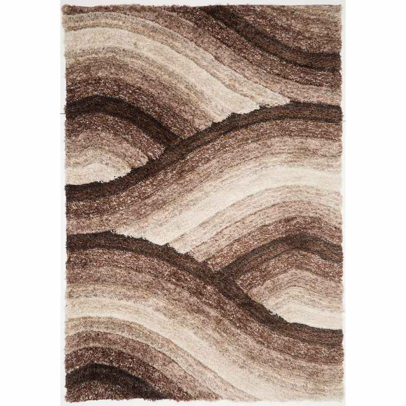 Wave 3D Shaggy Abstract Modern Rugs in Mocha Brown