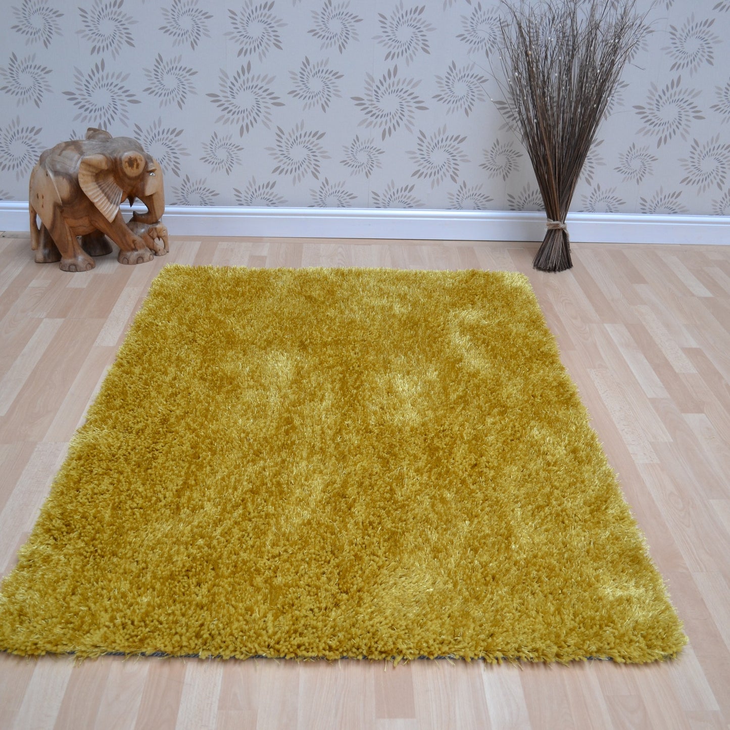 Diva Shaggy Rugs in Soft Thick Yellow Pile
