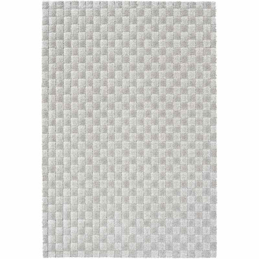 Dune 14010 2161 Carved Checked Shaggy Rug in Grey