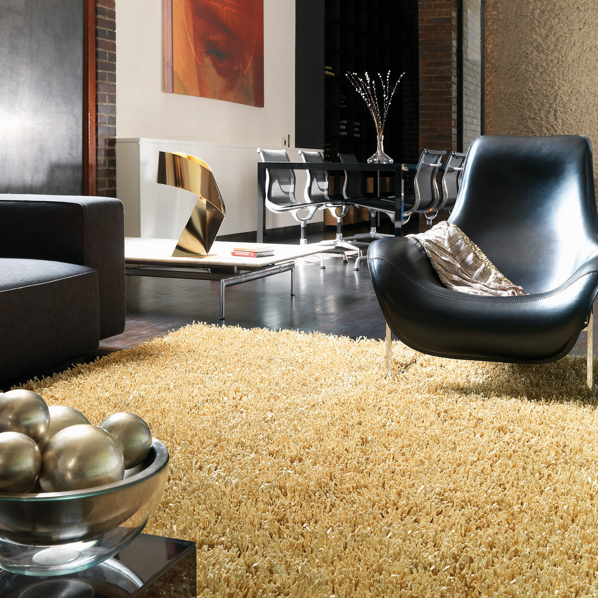 Metallica Shaggy Rugs in Gold – The Rug Seller