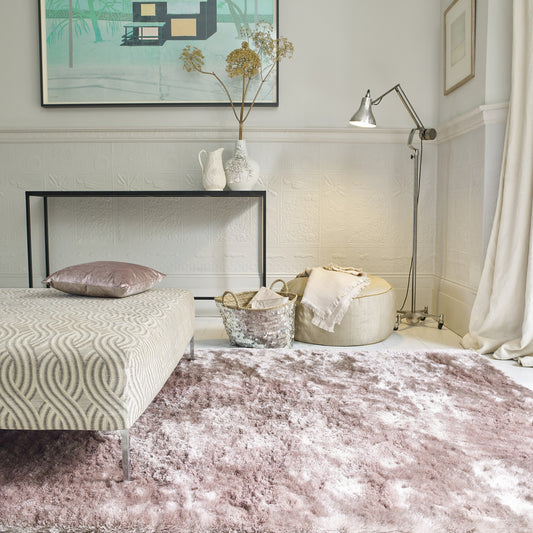 Whisper Shiney Plain Shaggy Rugs in Pink