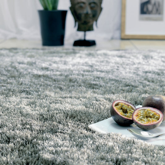 Whisper Shiney Plain Shaggy Rugs in Tungsten Grey