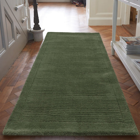 York Plain Wool Hall Runner Rugs in Forest Green