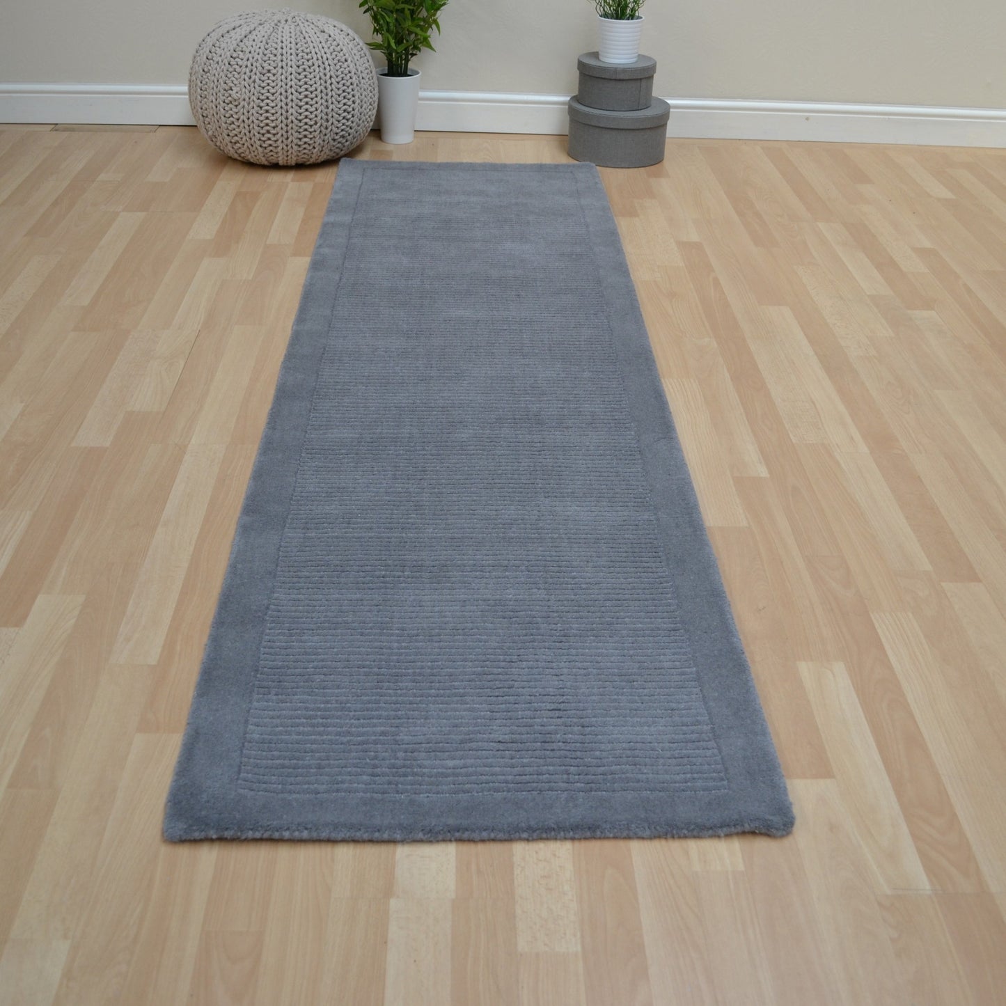 York Plain Wool Hall Runner Rugs in Grey