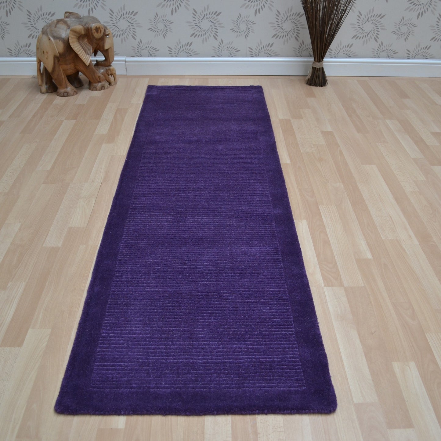 York Plain Wool Hall Runner Rugs in Purple