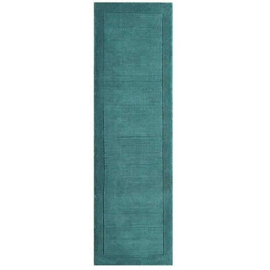 York Plain Wool Hall Runner Rugs in Teal Blue