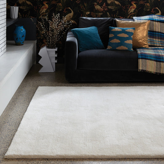 Aran Plain Wool Rugs in Ivory White