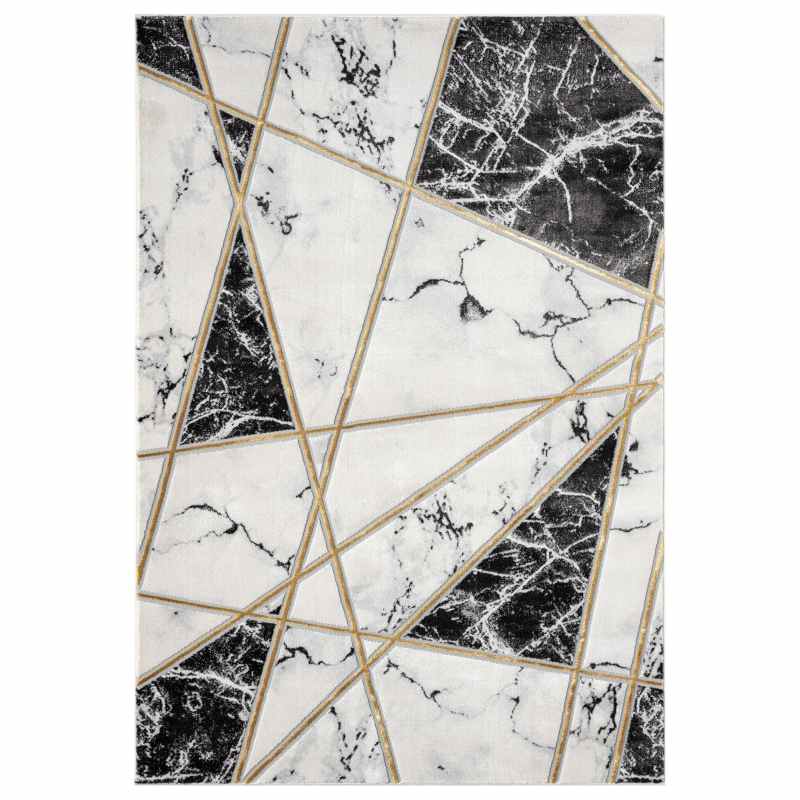 Bianco 185MA Marble Geometric Rug in Black Cream